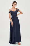 Spaghetti Straps Chiffon Off the Shoulder Bridesmaid Dress Floor Formal Evening Dresses Gowns