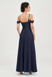 Spaghetti Straps Chiffon Off the Shoulder Bridesmaid Dress Floor Formal Evening Dresses Gowns