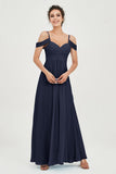 Spaghetti Straps Chiffon Off the Shoulder Bridesmaid Dress Floor Formal Evening Dresses Gowns