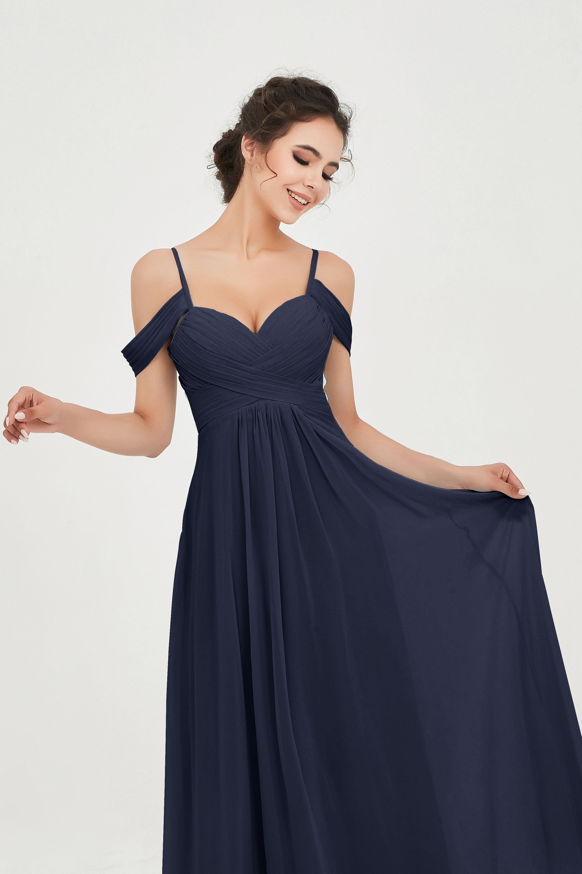 Spaghetti Straps Chiffon Off the Shoulder Bridesmaid Dress Floor Formal Evening Dresses Gowns