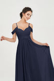 Spaghetti Straps Chiffon Off the Shoulder Bridesmaid Dress Floor Formal Evening Dresses Gowns