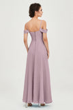 Spaghetti Straps Chiffon Off the Shoulder Bridesmaid Dress Floor Formal Evening Dresses Gowns