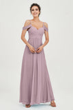 Spaghetti Straps Chiffon Off the Shoulder Bridesmaid Dress Floor Formal Evening Dresses Gowns