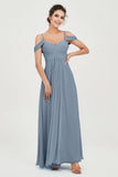 Spaghetti Straps Chiffon Off the Shoulder Bridesmaid Dress Floor Formal Evening Dresses Gowns