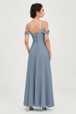 Spaghetti Straps Chiffon Off the Shoulder Bridesmaid Dress Floor Formal Evening Dresses Gowns
