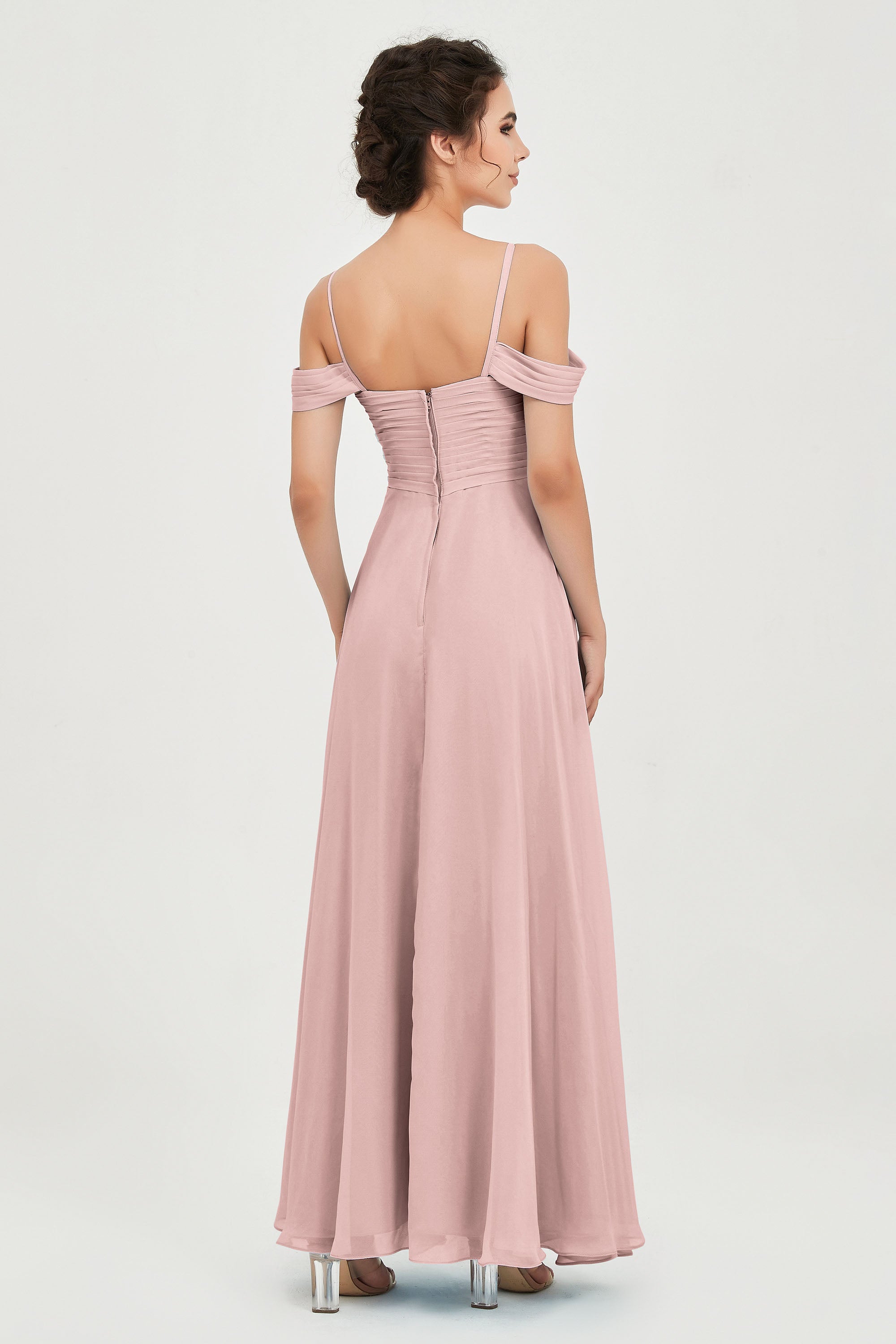 Spaghetti Straps Chiffon Off the Shoulder Bridesmaid Dress Floor Formal Evening Dresses Gowns