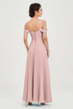 Spaghetti Straps Chiffon Off the Shoulder Bridesmaid Dress Floor Formal Evening Dresses Gowns