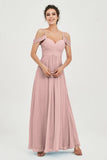 Spaghetti Straps Chiffon Off the Shoulder Bridesmaid Dress Floor Formal Evening Dresses Gowns