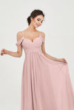 Spaghetti Straps Chiffon Off the Shoulder Bridesmaid Dress Floor Formal Evening Dresses Gowns