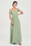 Spaghetti Straps Chiffon Off the Shoulder Bridesmaid Dress Floor Formal Evening Dresses Gowns