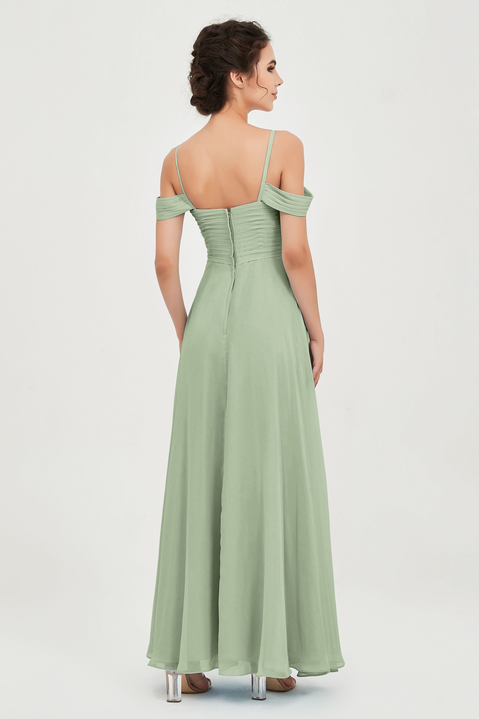 Spaghetti Straps Chiffon Off the Shoulder Bridesmaid Dress Floor Formal Evening Dresses Gowns