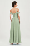 Spaghetti Straps Chiffon Off the Shoulder Bridesmaid Dress Floor Formal Evening Dresses Gowns