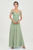 Spaghetti Straps Chiffon Off the Shoulder Bridesmaid Dress Floor Formal Evening Dresses Gowns