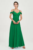 Spaghetti Straps Chiffon Off the Shoulder Bridesmaid Dress Floor Formal Evening Dresses Gowns