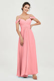 Spaghetti Straps Chiffon Off the Shoulder Bridesmaid Dress Floor Formal Evening Dresses Gowns