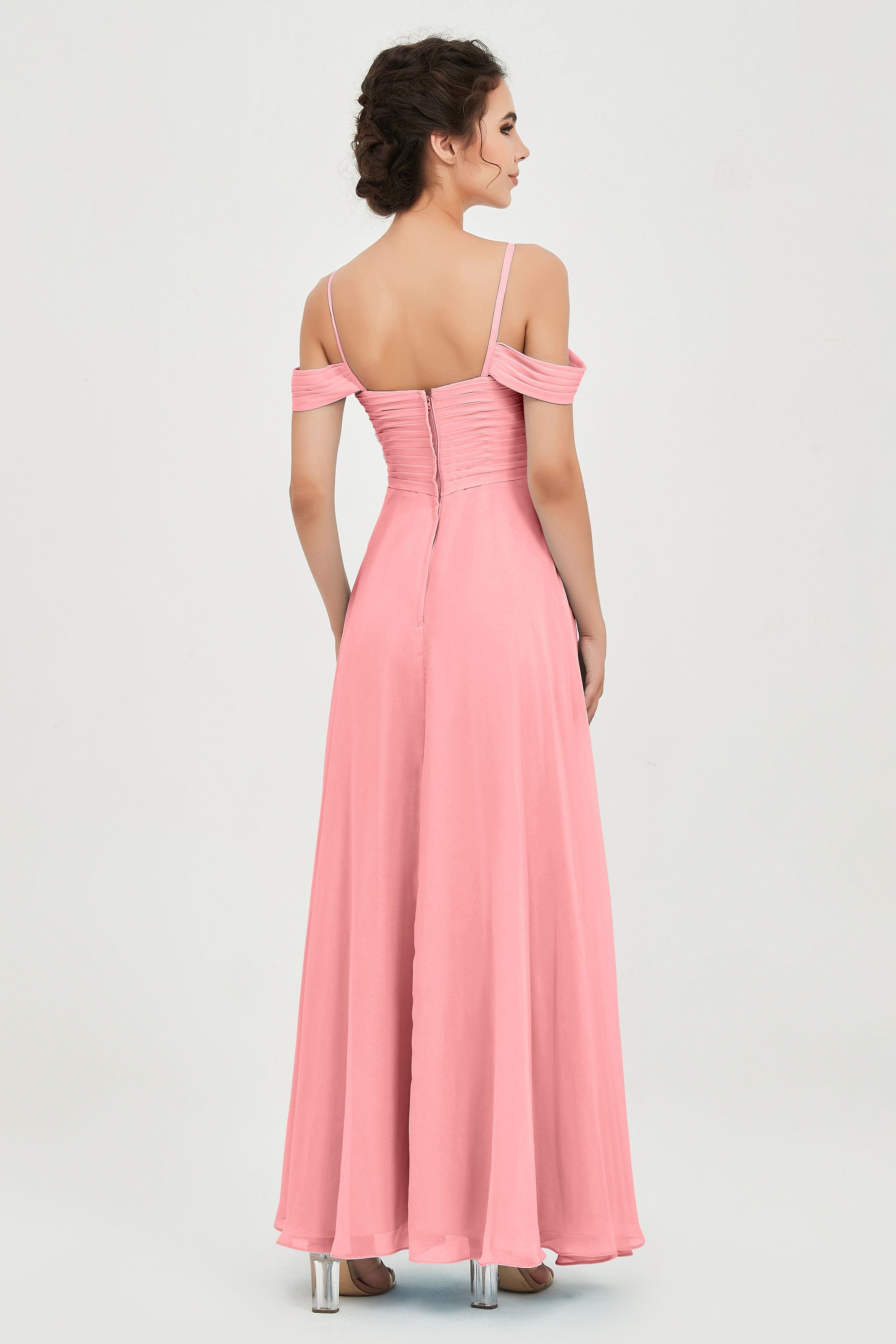 Spaghetti Straps Chiffon Off the Shoulder Bridesmaid Dress Floor Formal Evening Dresses Gowns