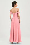 Spaghetti Straps Chiffon Off the Shoulder Bridesmaid Dress Floor Formal Evening Dresses Gowns