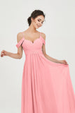 Spaghetti Straps Chiffon Off the Shoulder Bridesmaid Dress Floor Formal Evening Dresses Gowns