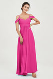 Spaghetti Straps Chiffon Off the Shoulder Bridesmaid Dress Floor Formal Evening Dresses Gowns