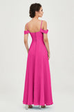 Spaghetti Straps Chiffon Off the Shoulder Bridesmaid Dress Floor Formal Evening Dresses Gowns