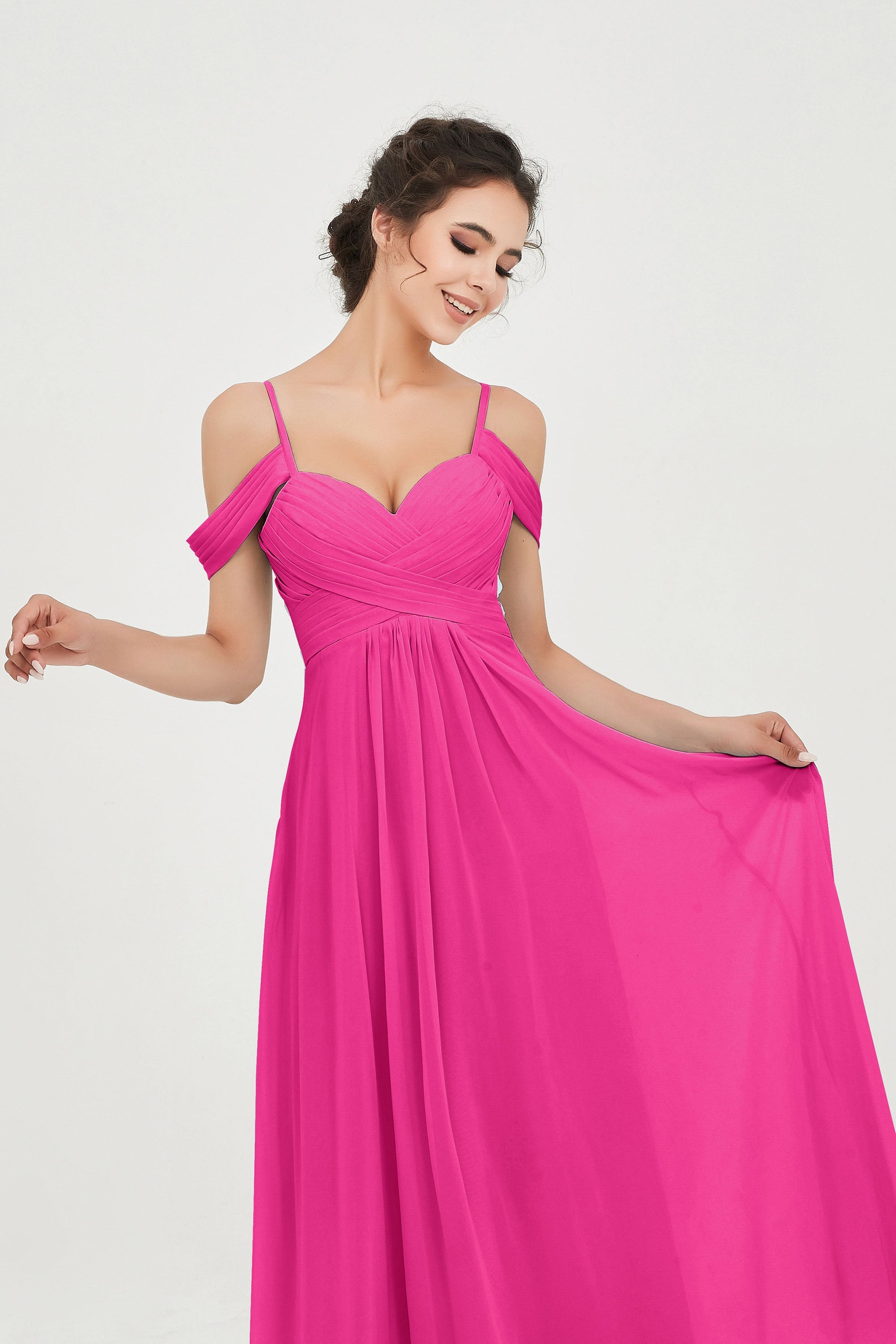 Spaghetti Straps Chiffon Off the Shoulder Bridesmaid Dress Floor Formal Evening Dresses Gowns