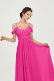 Spaghetti Straps Chiffon Off the Shoulder Bridesmaid Dress Floor Formal Evening Dresses Gowns