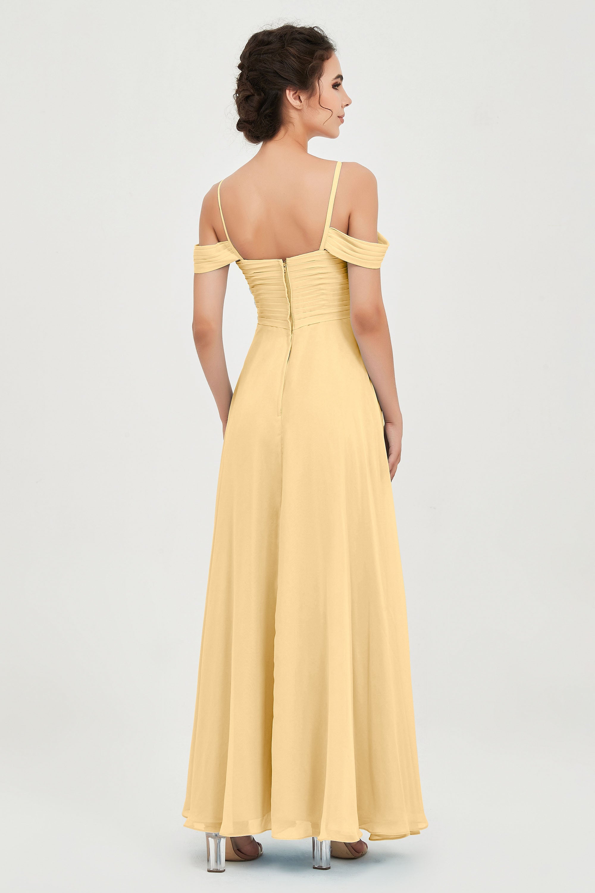Spaghetti Straps Chiffon Off the Shoulder Bridesmaid Dress Floor Formal Evening Dresses Gowns