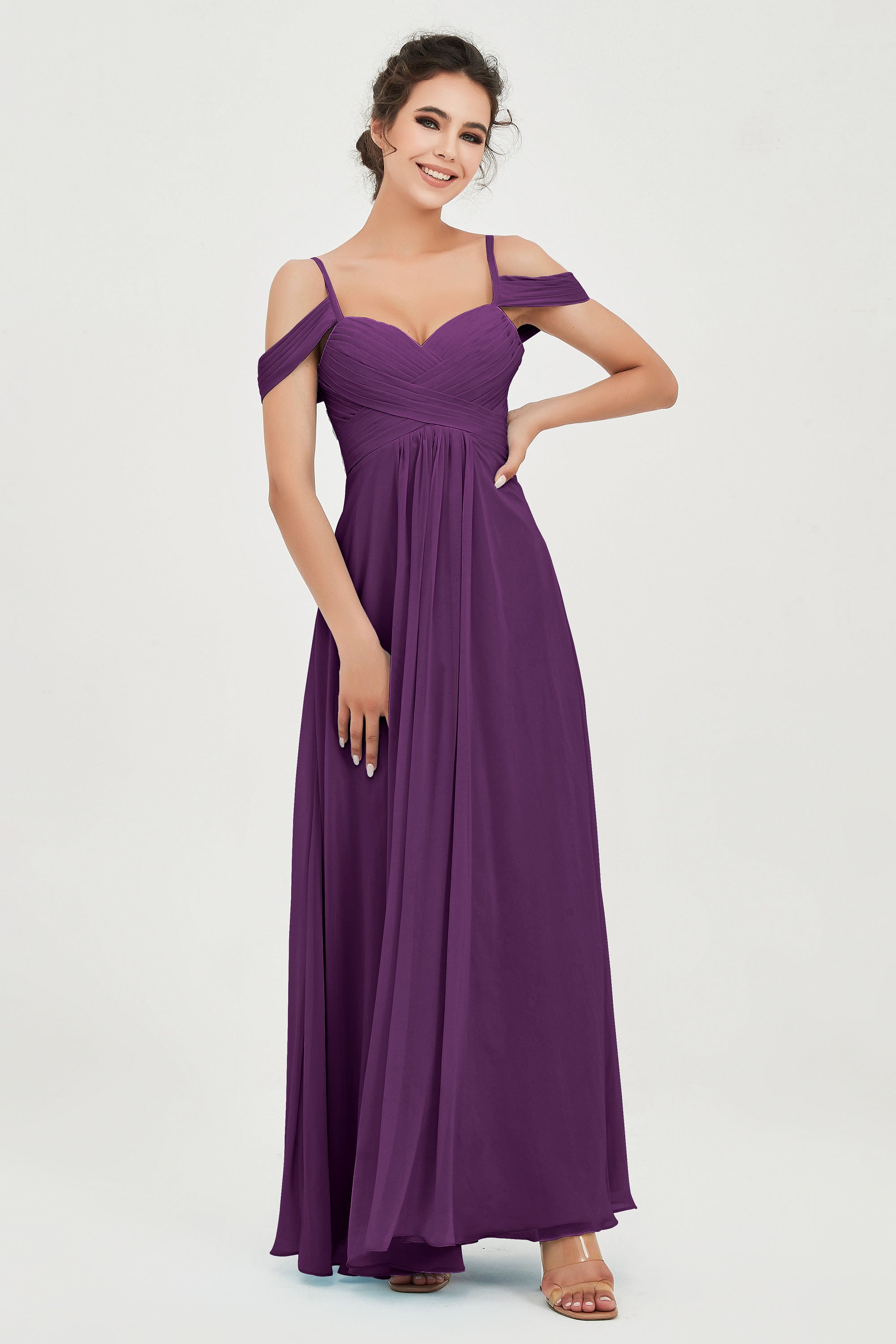 Spaghetti Straps Chiffon Off the Shoulder Bridesmaid Dress Floor Formal Evening Dresses Gowns