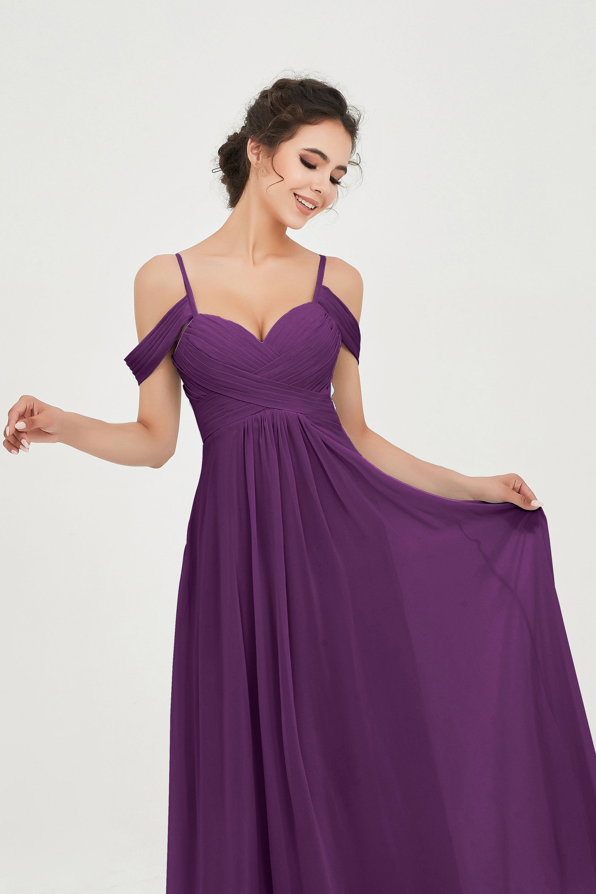 Spaghetti Straps Chiffon Off the Shoulder Bridesmaid Dress Floor Formal Evening Dresses Gowns