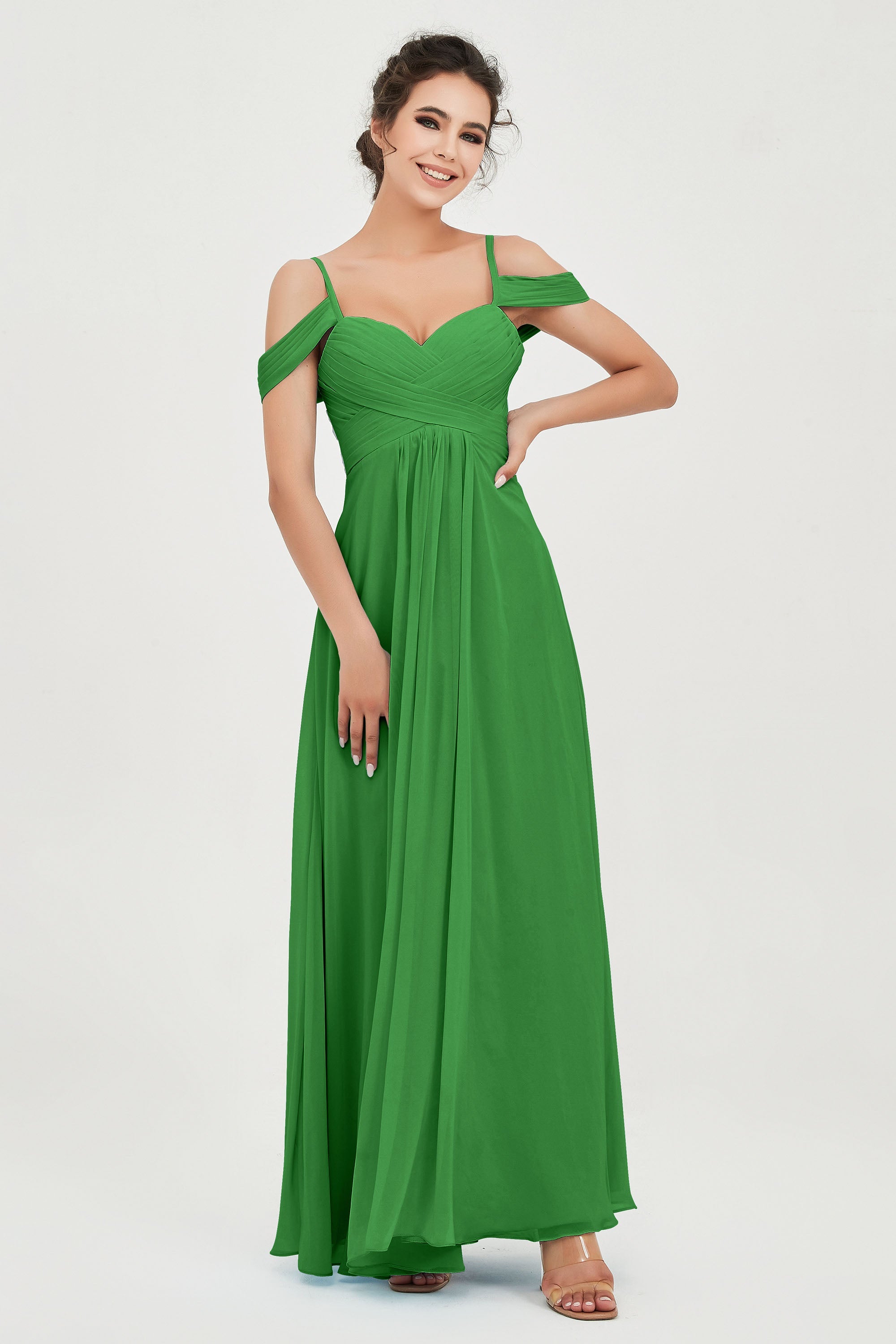Spaghetti Straps Chiffon Off the Shoulder Bridesmaid Dress Floor Formal Evening Dresses Gowns