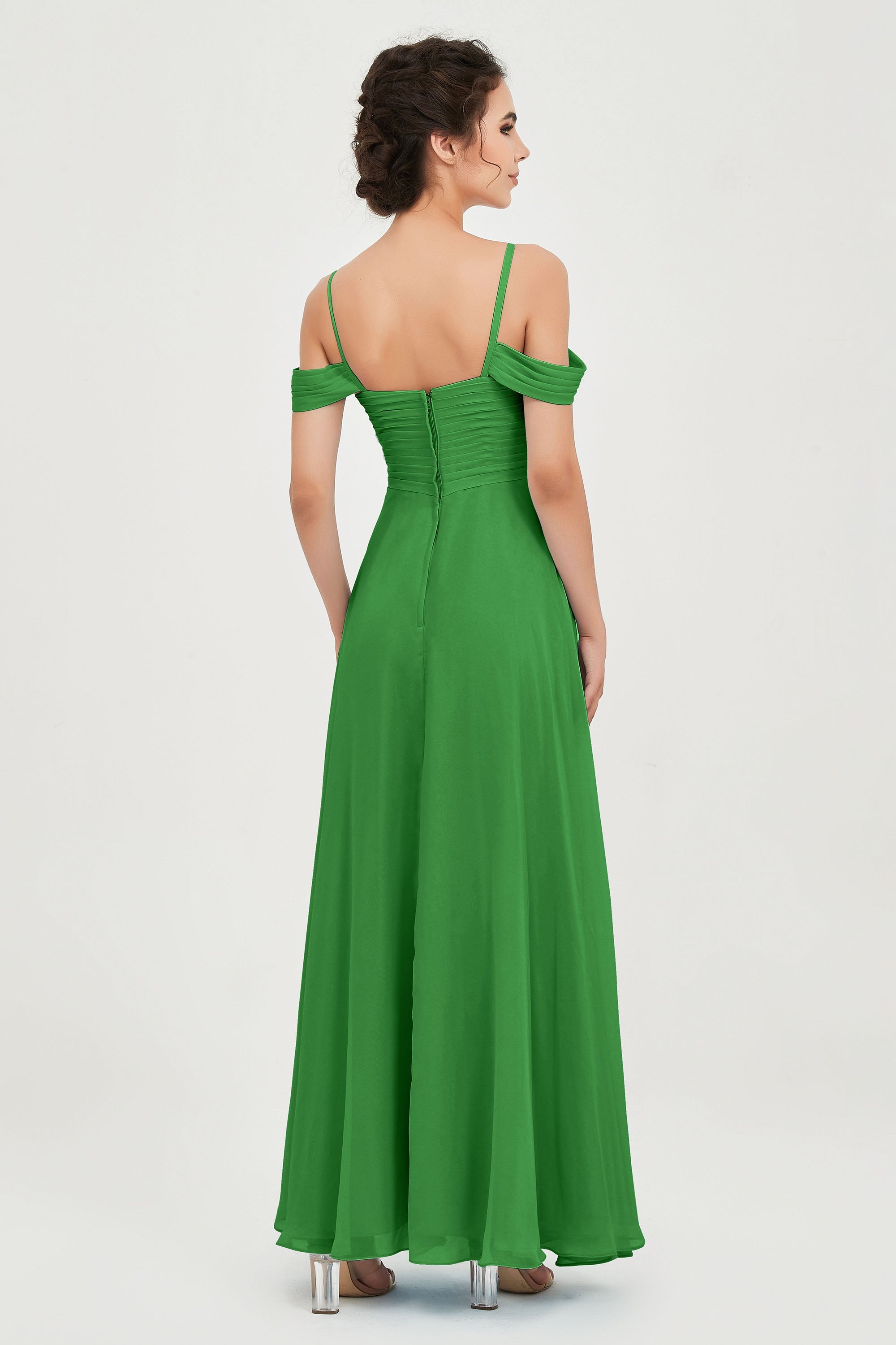 Spaghetti Straps Chiffon Off the Shoulder Bridesmaid Dress Floor Formal Evening Dresses Gowns