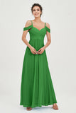 Spaghetti Straps Chiffon Off the Shoulder Bridesmaid Dress Floor Formal Evening Dresses Gowns