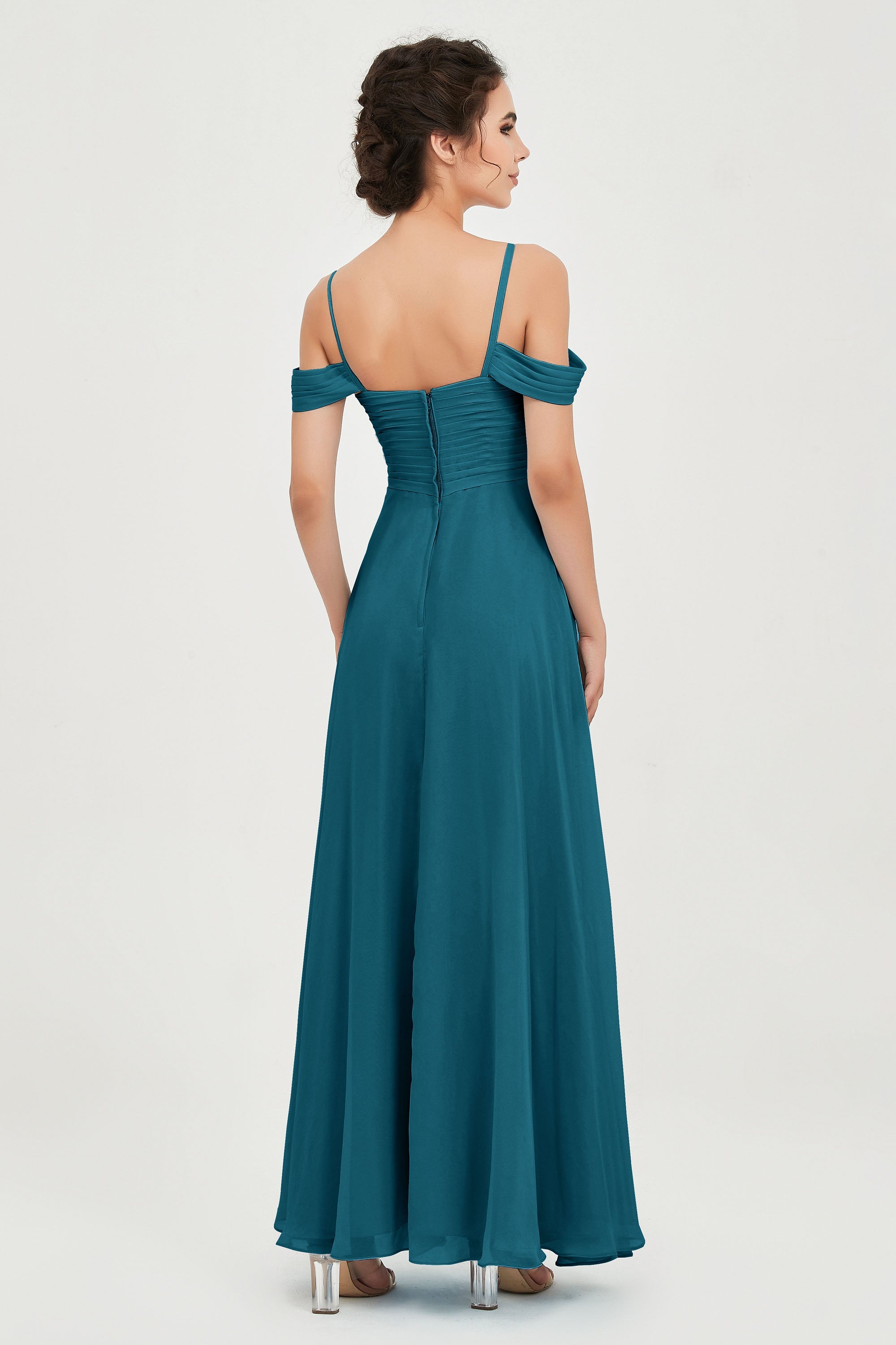 Spaghetti Straps Chiffon Off the Shoulder Bridesmaid Dress Floor Formal Evening Dresses Gowns