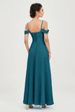 Spaghetti Straps Chiffon Off the Shoulder Bridesmaid Dress Floor Formal Evening Dresses Gowns