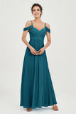 Spaghetti Straps Chiffon Off the Shoulder Bridesmaid Dress Floor Formal Evening Dresses Gowns
