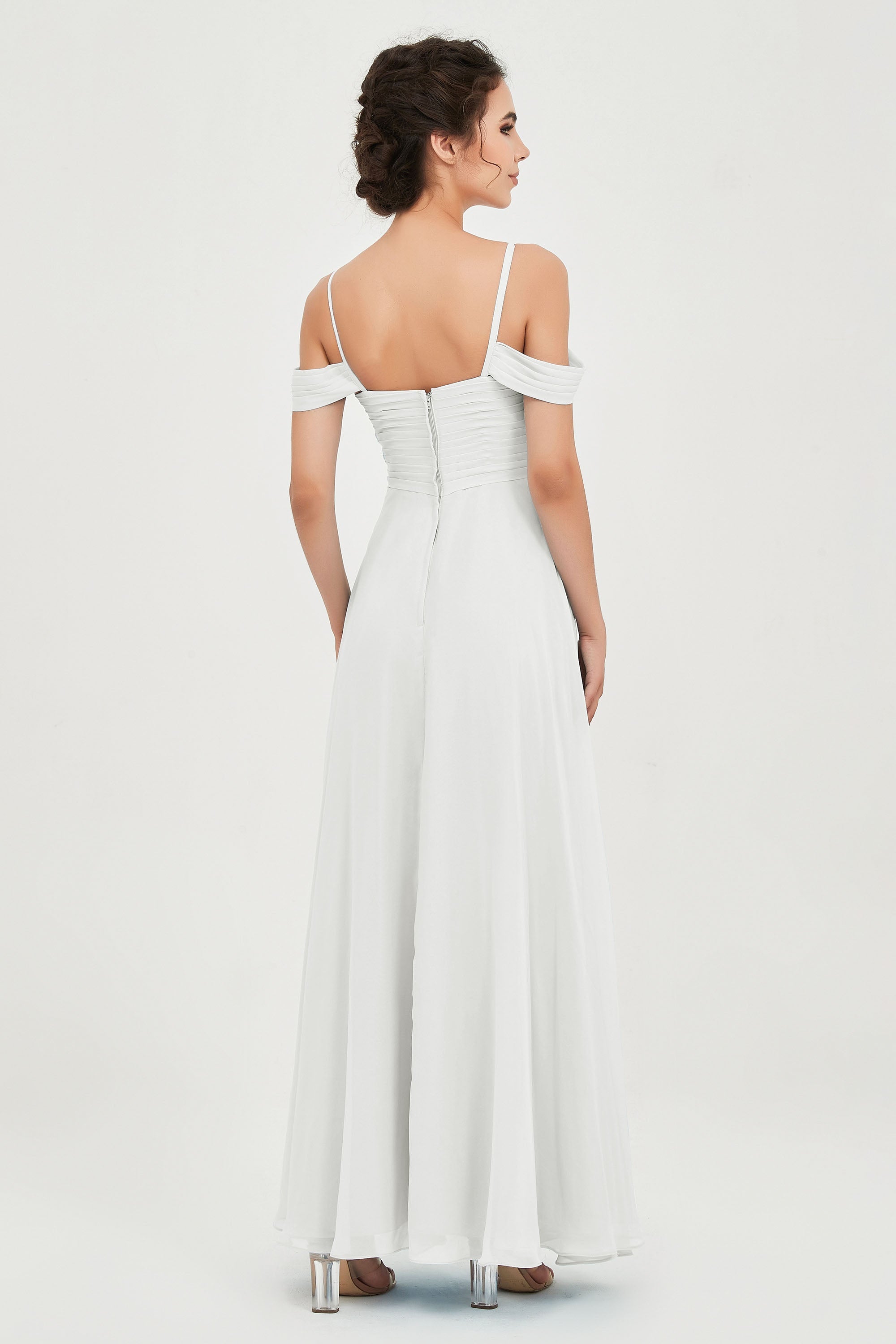 Spaghetti Straps Chiffon Off the Shoulder Bridesmaid Dress Floor Formal Evening Dresses Gowns