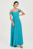 Spaghetti Straps Chiffon Off the Shoulder Bridesmaid Dress Floor Formal Evening Dresses Gowns