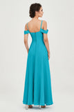 Spaghetti Straps Chiffon Off the Shoulder Bridesmaid Dress Floor Formal Evening Dresses Gowns