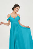 Spaghetti Straps Chiffon Off the Shoulder Bridesmaid Dress Floor Formal Evening Dresses Gowns