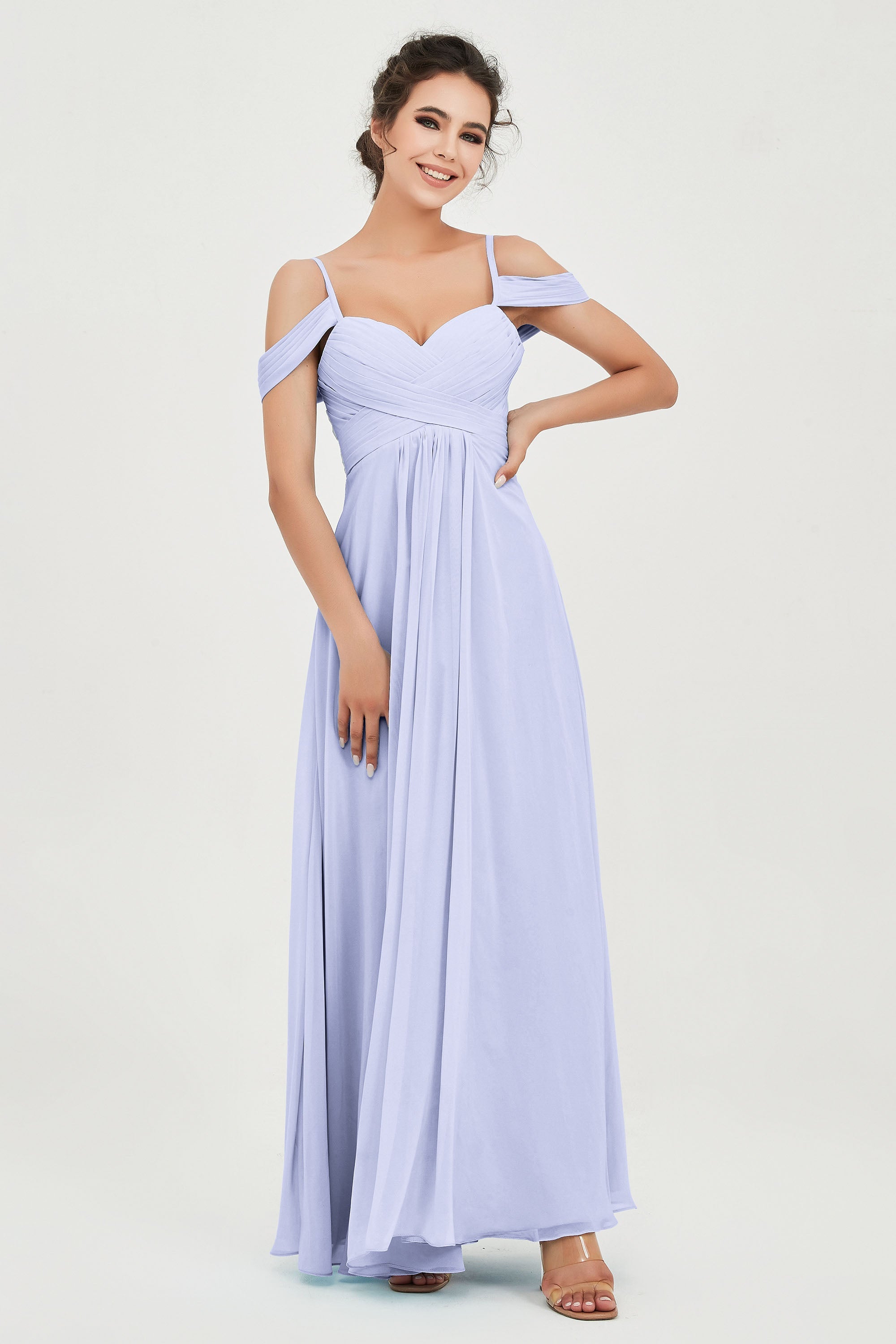 Spaghetti Straps Chiffon Off the Shoulder Bridesmaid Dress Floor Formal Evening Dresses Gowns