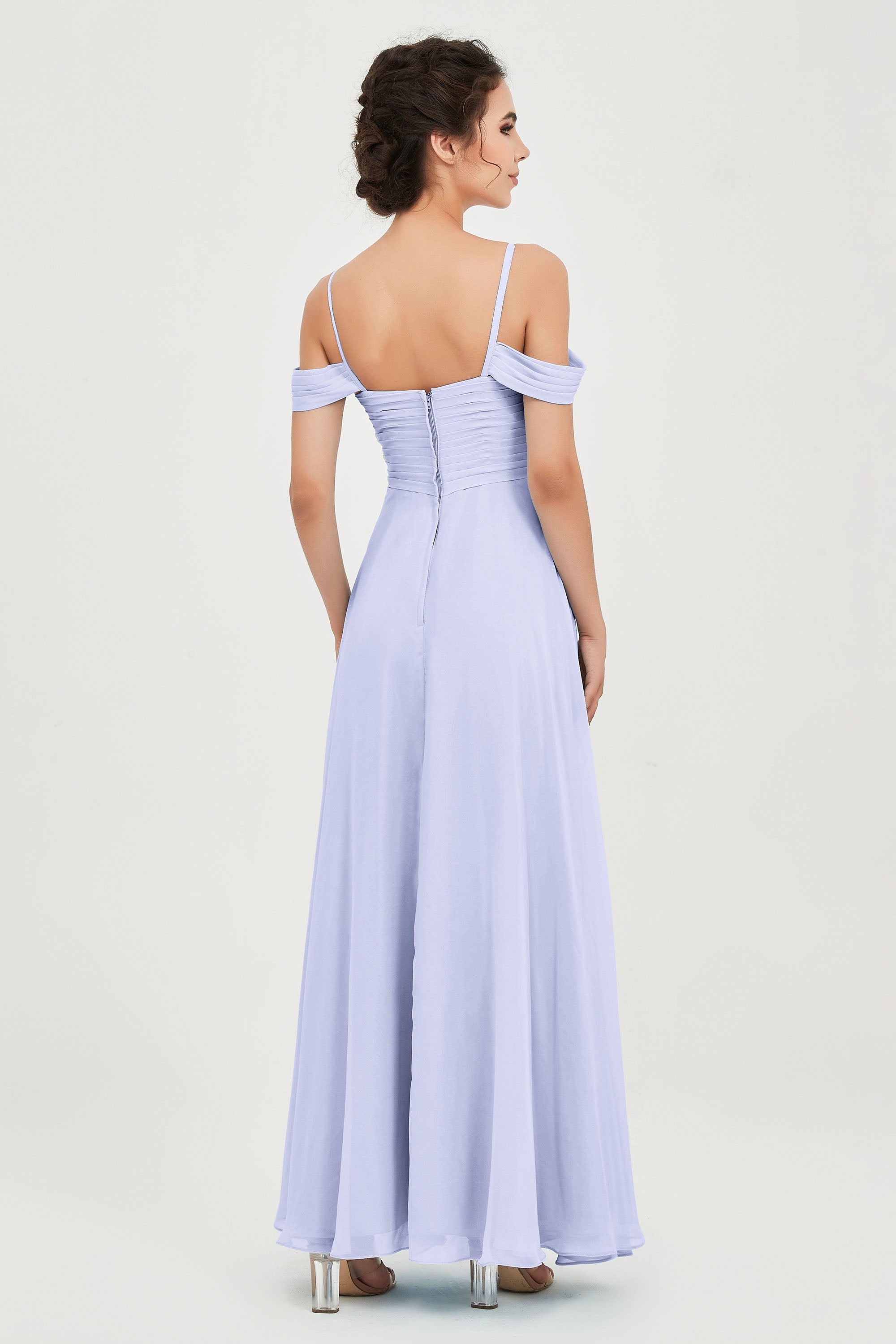 Spaghetti Straps Chiffon Off the Shoulder Bridesmaid Dress Floor Formal Evening Dresses Gowns