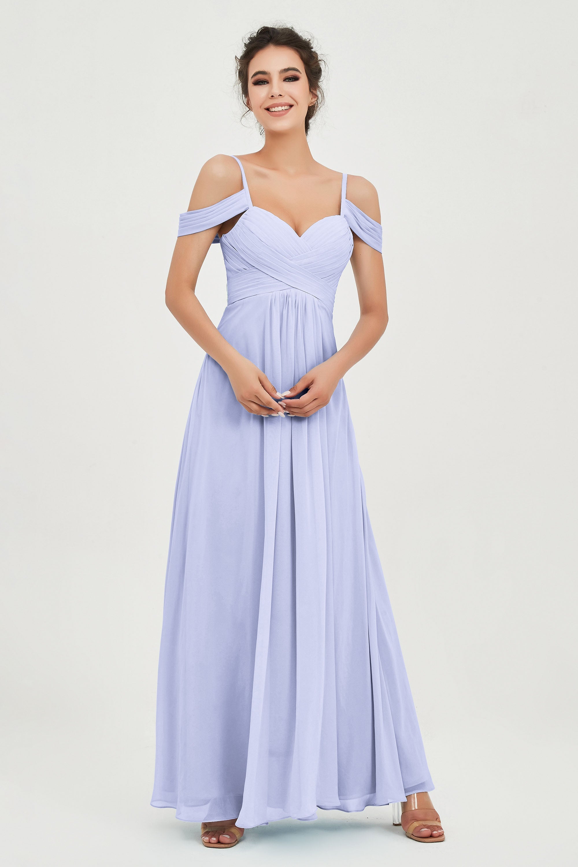 Spaghetti Straps Chiffon Off the Shoulder Bridesmaid Dress Floor Formal Evening Dresses Gowns
