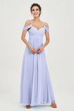 Spaghetti Straps Chiffon Off the Shoulder Bridesmaid Dress Floor Formal Evening Dresses Gowns