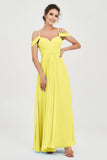 Spaghetti Straps Chiffon Off the Shoulder Bridesmaid Dress Floor Formal Evening Dresses Gowns
