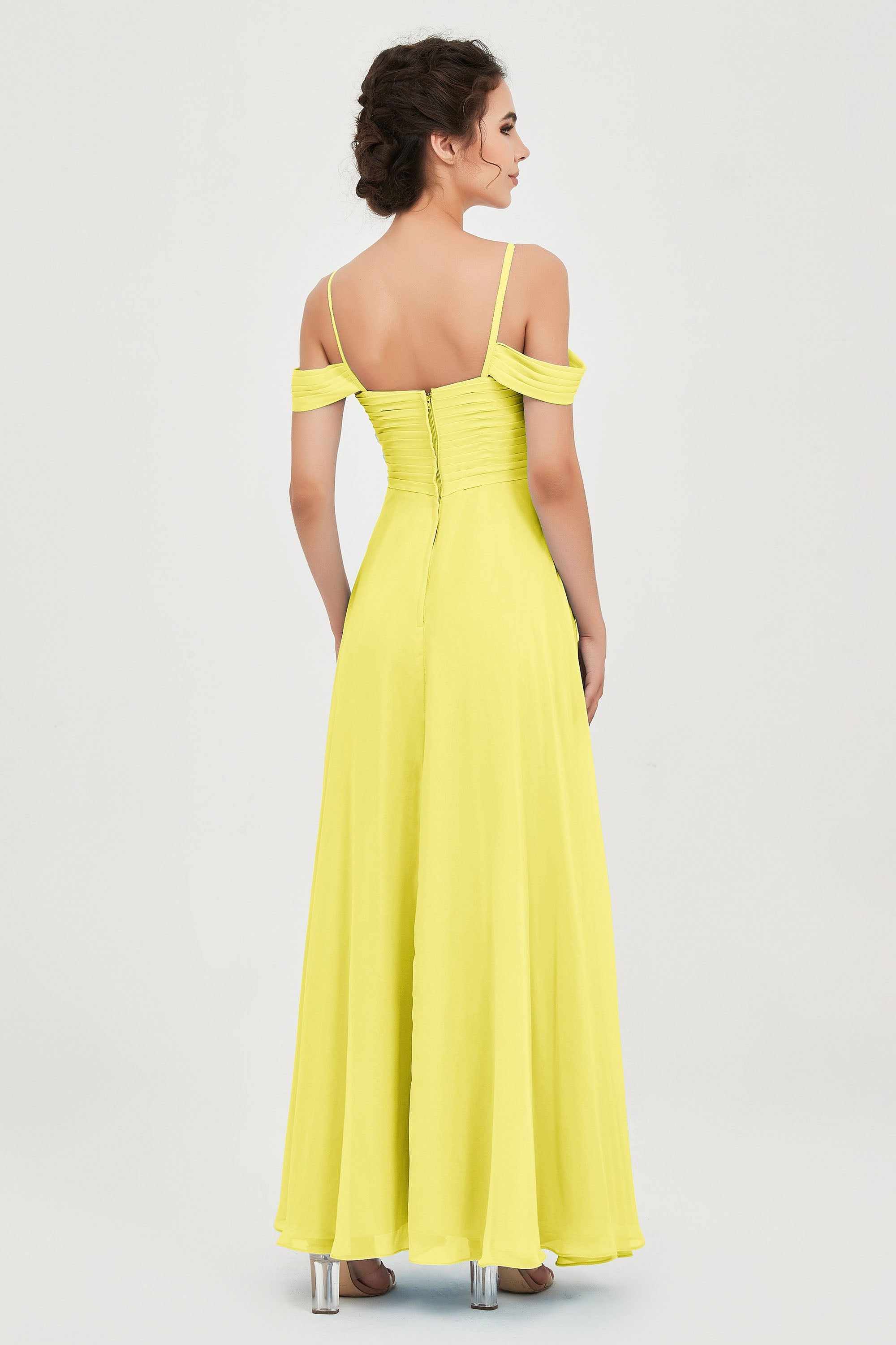 Spaghetti Straps Chiffon Off the Shoulder Bridesmaid Dress Floor Formal Evening Dresses Gowns