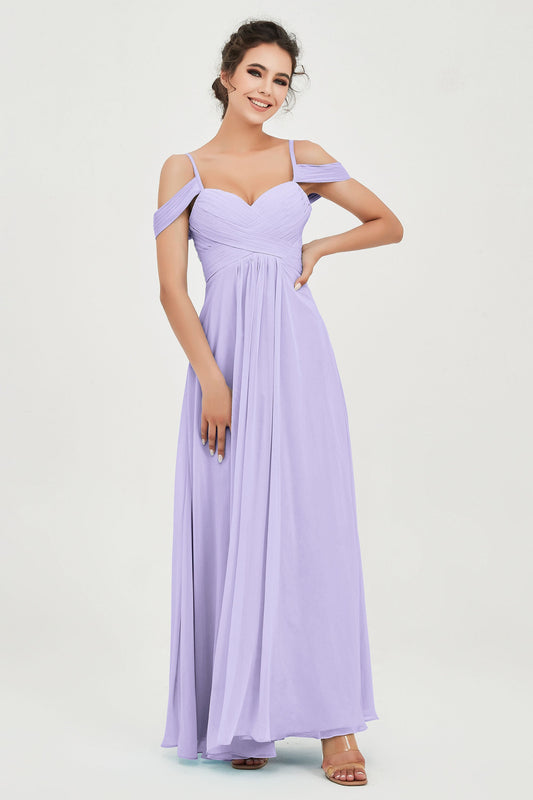 Spaghetti Straps Chiffon Off the Shoulder Bridesmaid Dress Floor Formal Evening Dresses Gowns