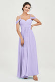 Spaghetti Straps Chiffon Off the Shoulder Bridesmaid Dress Floor Formal Evening Dresses Gowns