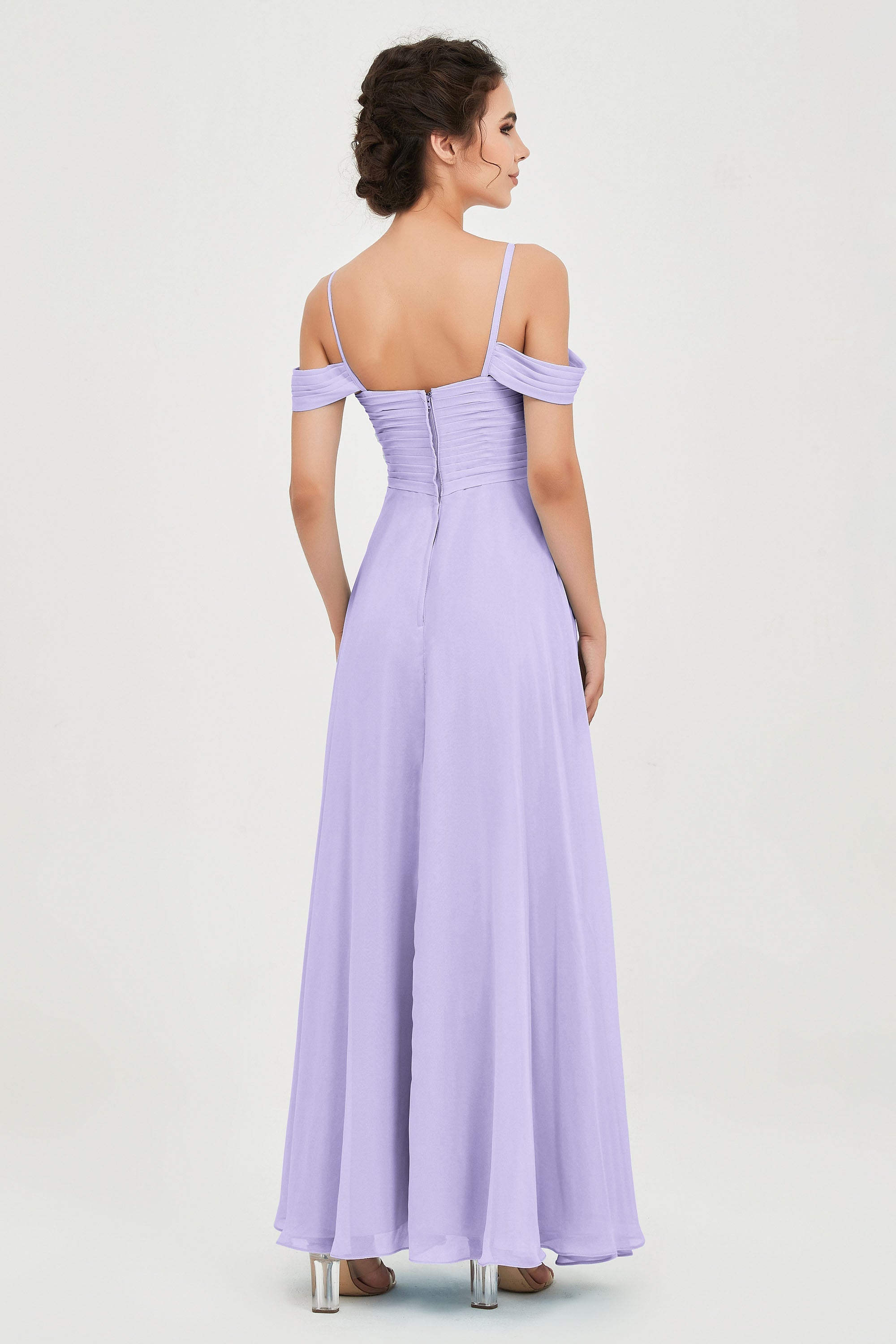 Spaghetti Straps Chiffon Off the Shoulder Bridesmaid Dress Floor Formal Evening Dresses Gowns