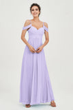Spaghetti Straps Chiffon Off the Shoulder Bridesmaid Dress Floor Formal Evening Dresses Gowns