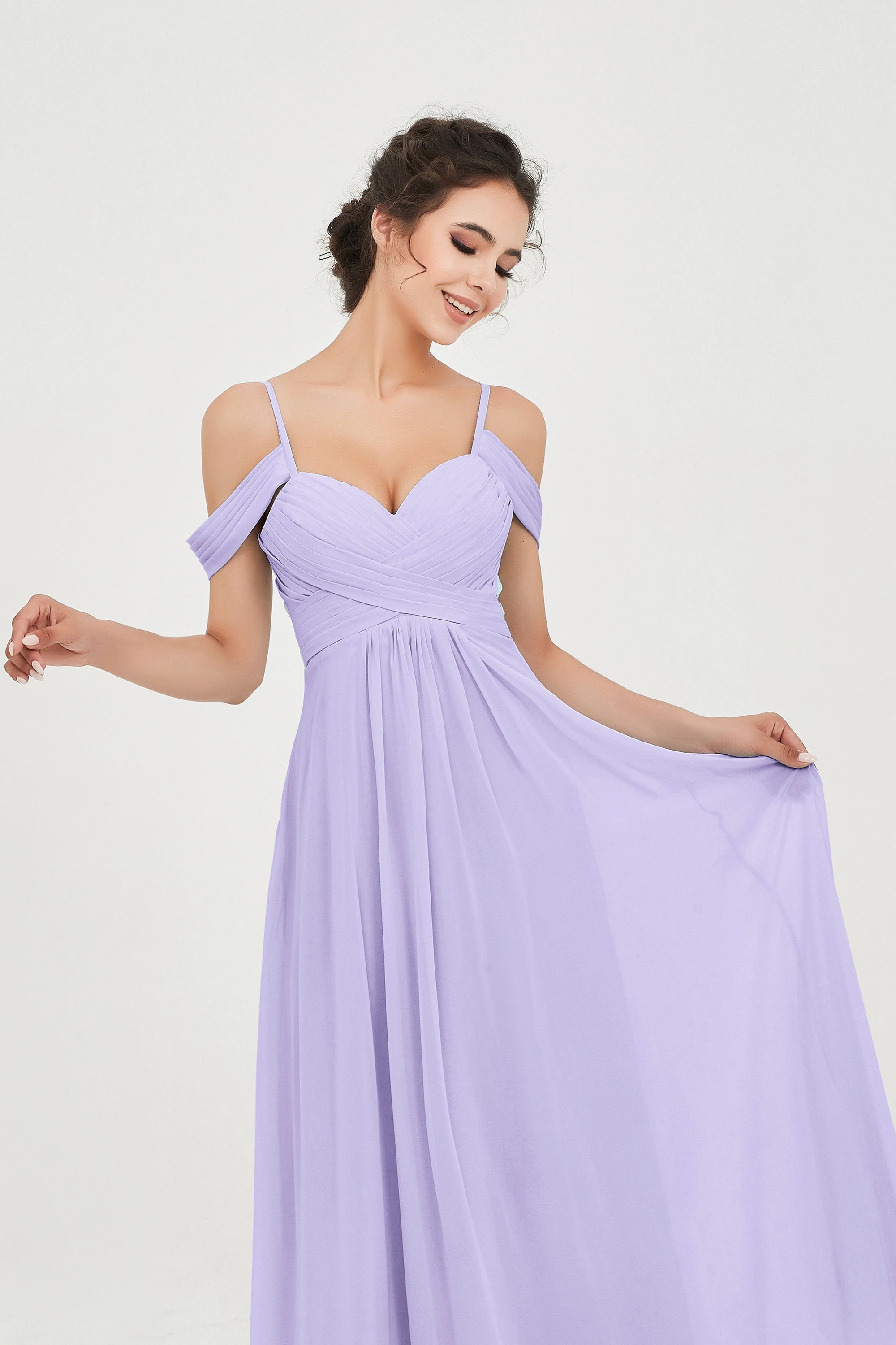 Spaghetti Straps Chiffon Off the Shoulder Bridesmaid Dress Floor Formal Evening Dresses Gowns